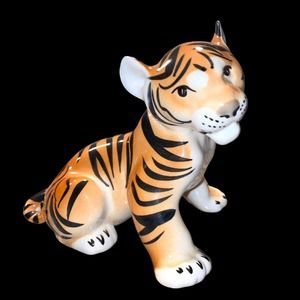 Vintage Russian Porcelain Tiger Cub Animal Figurine Marked Made in Russia